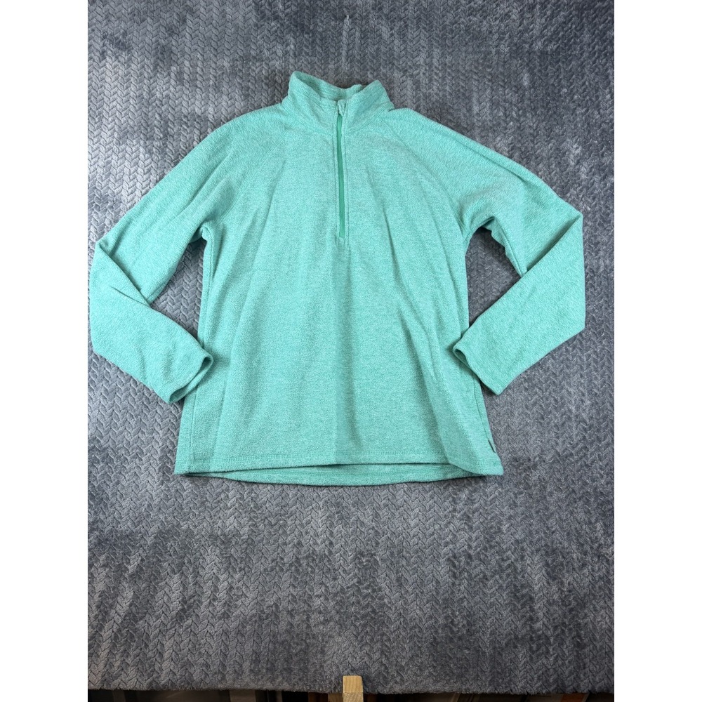 Eddie Bauer Sweatshirt Womens L Teal Marl Fleece 1/4 Zip Mock Neck Raglan Sleeve